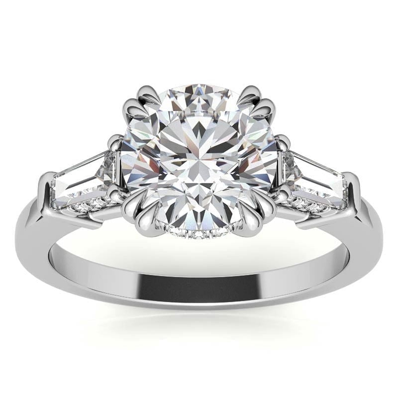 Auory Classic 3 Carat Round Cut Moissanite - Three Stone - Victorian Engagement Ring in 18K White Gold Plating over Sterling Silver Ring for Women
