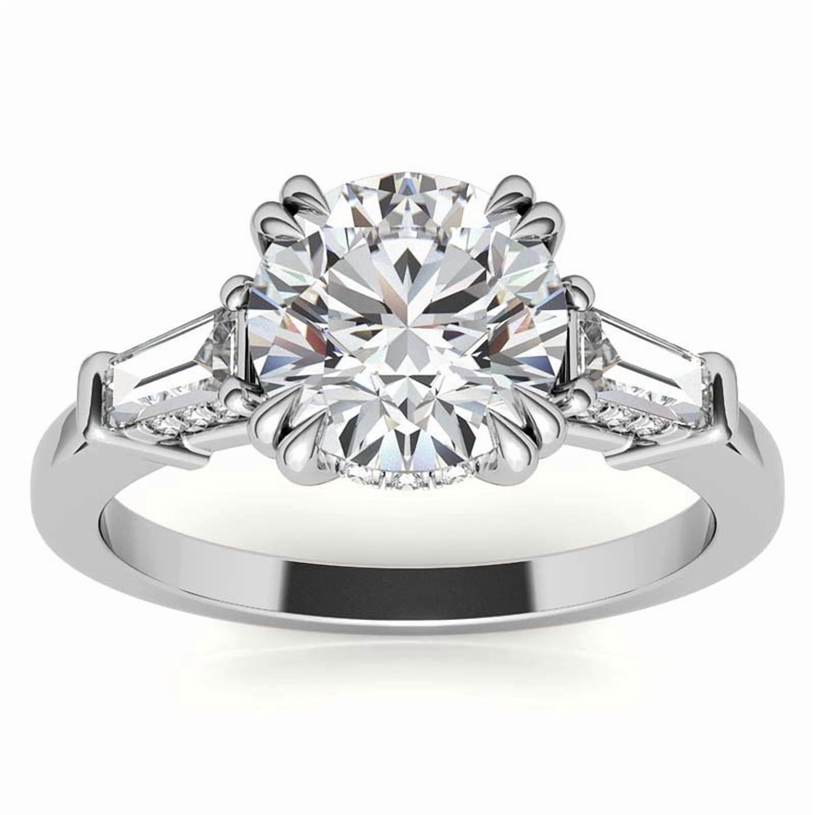 Auory Classic 3 Carat Round Cut Moissanite - Three Stone - Victorian Engagement Ring in 18K White Gold Plating over Sterling Silver Ring for Women