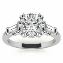 Auory Classic 3 Carat Round Cut Moissanite - Three Stone - Victorian Engagement Ring in 18K White Gold Plating over Sterling Silver Ring for Women