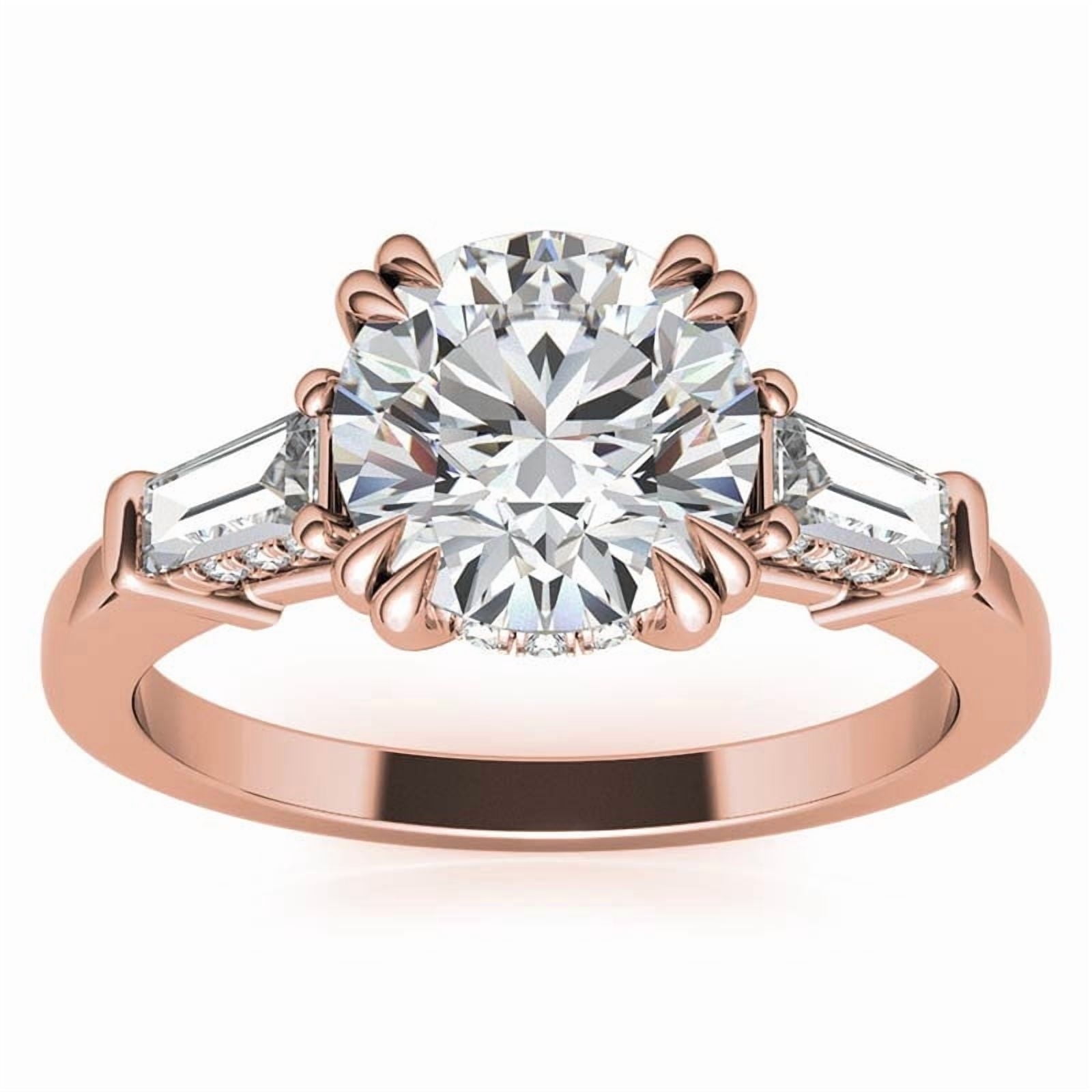 Auory Classic 3 Carat Round Cut Moissanite - Three Stone - Victorian Engagement Ring in 18K rose Gold Plating over Sterling Silver Ring for Women