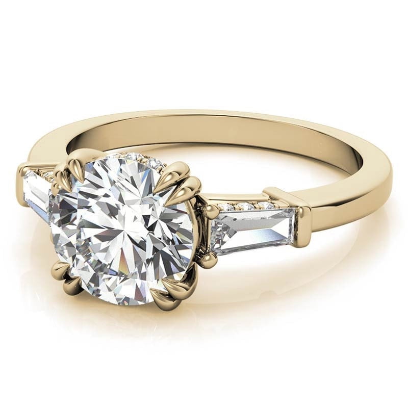 Auory Classic 3 Carat Round Cut Moissanite - Three Stone - Victorian Engagement Ring in 18K yellow Gold Plating over Sterling Silver Ring for Women
