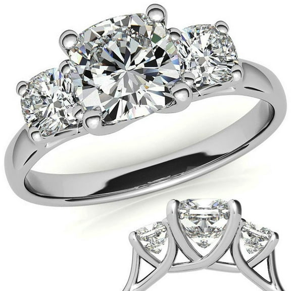 Auory Cushion Cut Moissanite Engagement Ring in White Gold Plated Sterling Silver