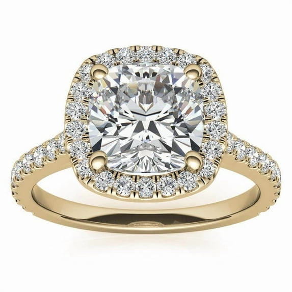 Auory Cushion Cut Moissanite Promise Ring in Yellow Gold Plated for Her