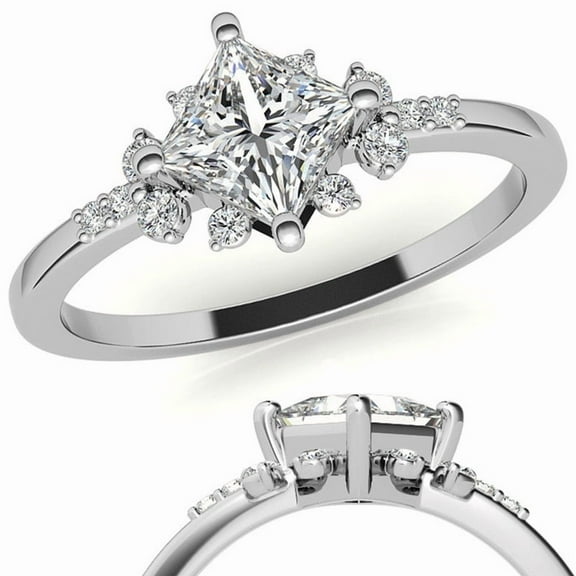 Auory Dainty Prong Setting White Gold Plated Solitaire Ring for Women