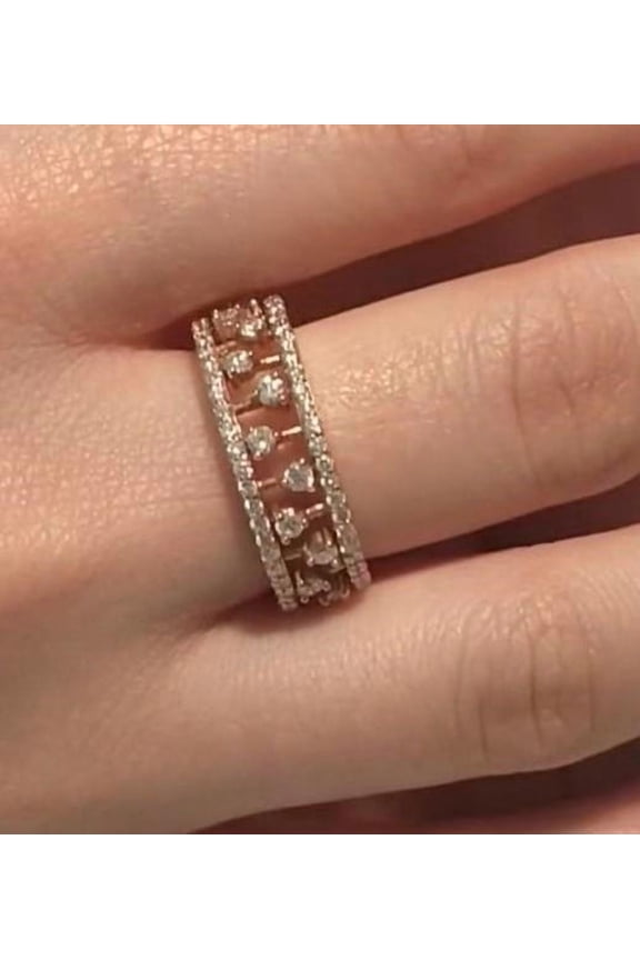 Double Layer Band with Heart Cage Design and Moissanite Studding Ring for Women