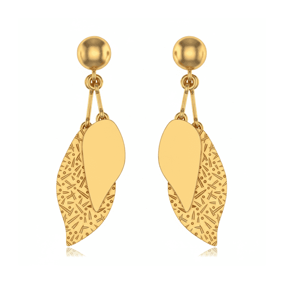 Auory Dual-Layer Textured Leaf Drop Earrings in Vermeil Gold Plated for Wife