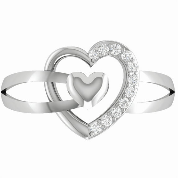 Auory Elegant Double Heart Silver Ring for Women with Sparkling Moissanite Accents