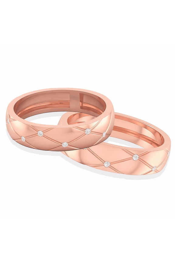 Rose Gold Plated His and Hers Sterling Silver Band, Moissanite Round Cut Matching Wedding Band Set for Couples