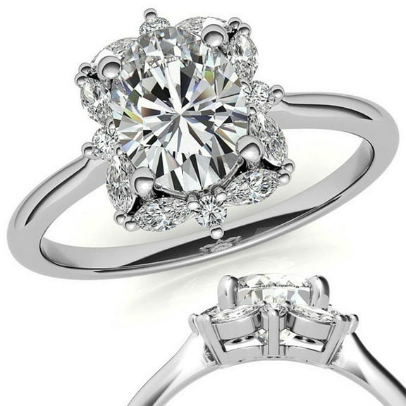 Auory Elegant Sterling Silver Ring with Moissanite in Halo Design for Women