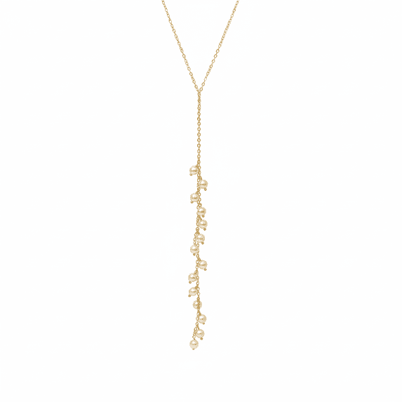 Auory Elegant Y-Shaped Pearl Drop Necklace in Yellow Gold Plated for Women