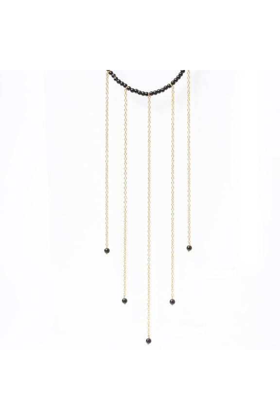 Graceful Cascade Layered Gold Chain Necklace with Black Onyx Stones for Women