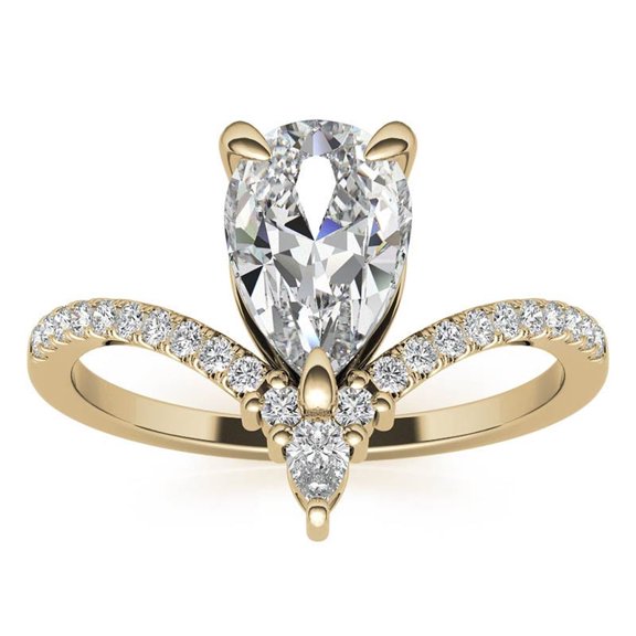 Auory Lab Created Pear Cut Moissanite Wedding Ring for Women