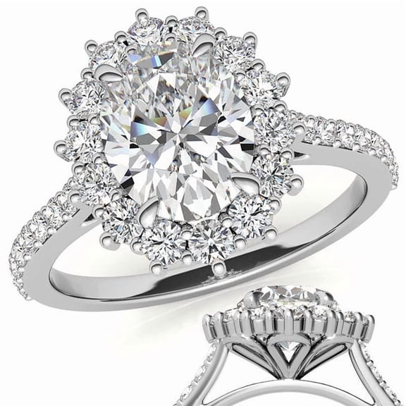 Auory Luxury Round Moissanite Ring for Women in White Gold Plating and Halo Setting