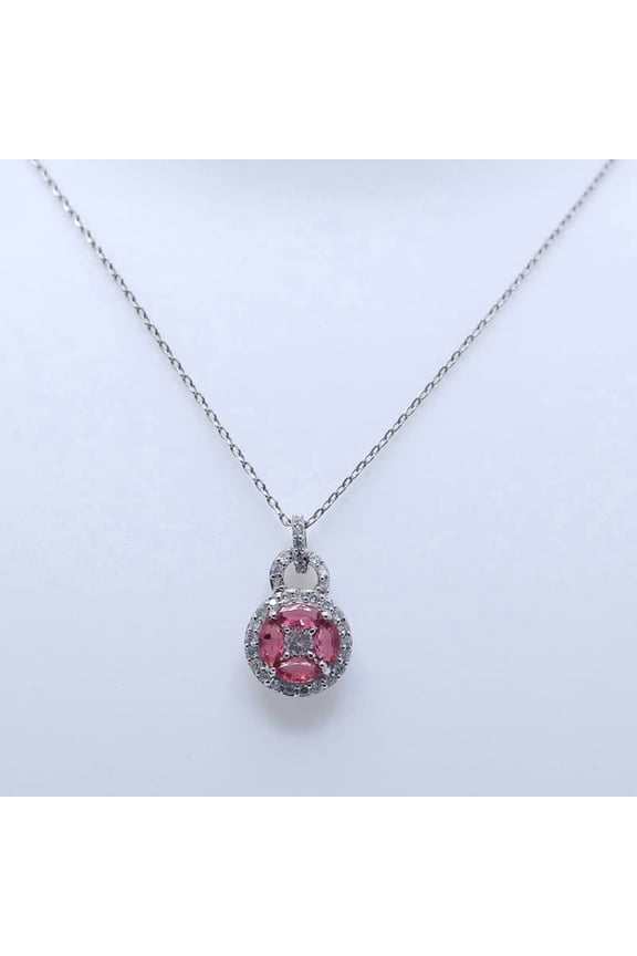 Marquise Cut Red Ruby Pendant For Womens - 18K White Gold Plated Solitaire Fashion Halo Pendant