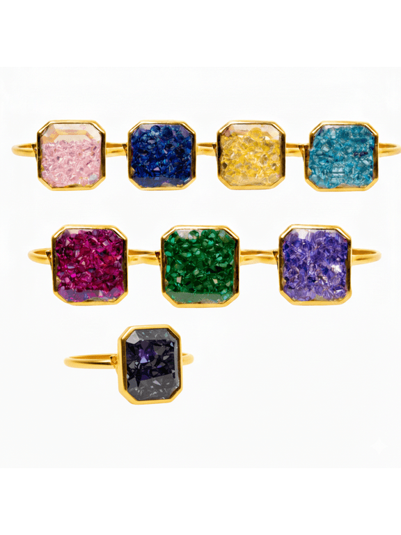 Multi Color Customizable Stone Ring in Yellow Gold Plated Silver, Interchangeable Stones Ring for Women