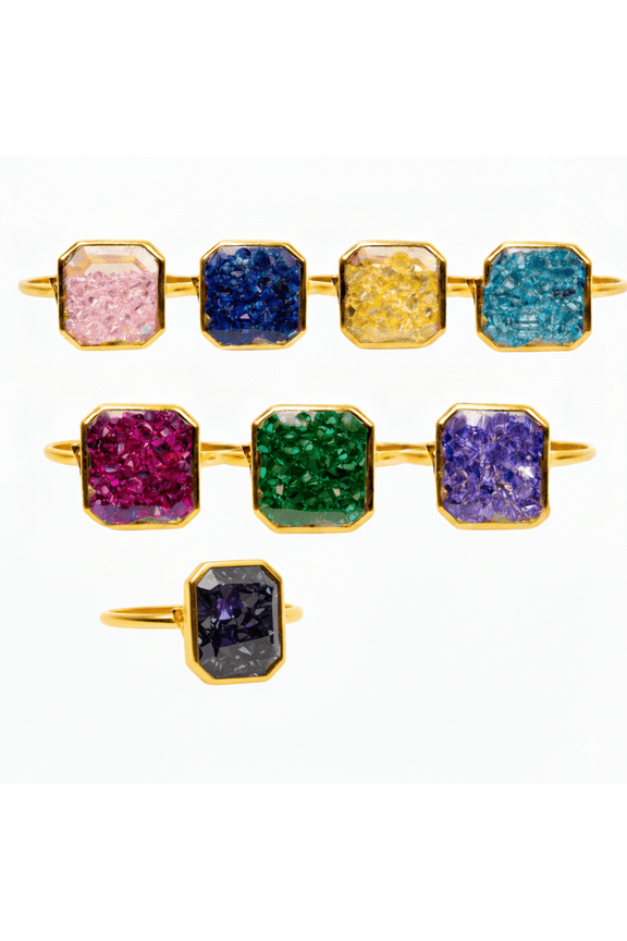 Multi Color Customizable Stone Ring in Yellow Gold Plated Silver, Interchangeable Stones Ring for Women