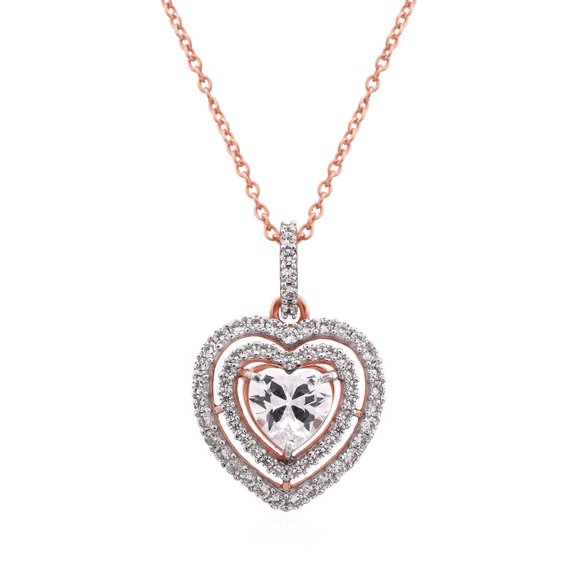 Auory Multi Heart Moissanite Halo pendant in Rose Gold Plated Silver, Valentine Heart Pendant for Girlfriend