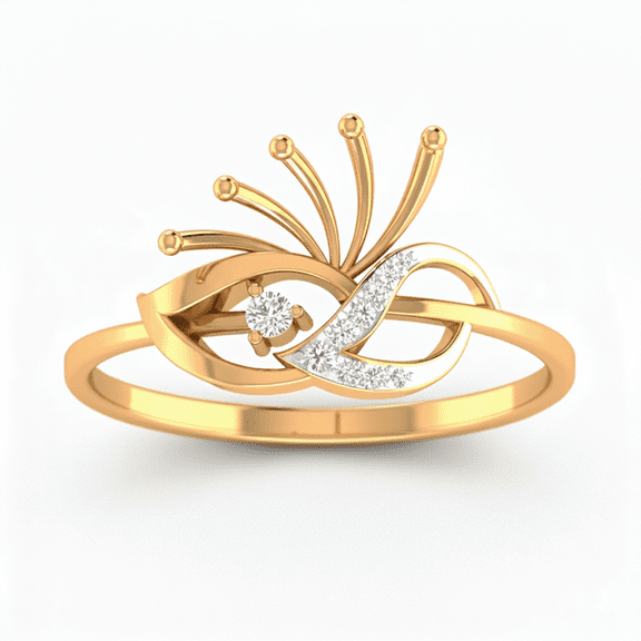 Auory Peacock Feather Moissanite Ring for Women – 925 Sterling Silver Yellow Gold Plated Nature Inspired Promise Ring, Minimal Gift Jewelry