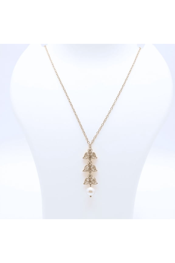 Pearl Drop Polki Style Moissanite Necklace, Gold Plated Lightweight Elegant Jewelry for Women