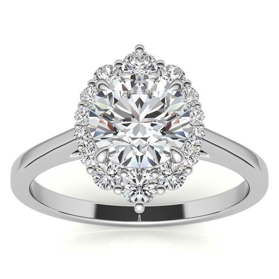 Auory Round Halo Diamond Engagement Ring in White Gold Plated for Women