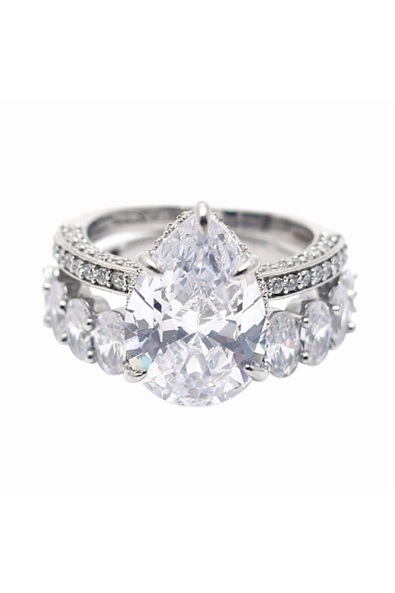 Solitaire Moissanite Pear-Cut White Gold Plated Beloved Heart Romantic Stackable Ring for Women