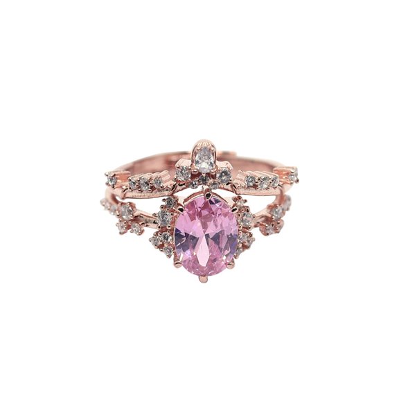 Auory Stackable Promise Ring with Pink Tourmaline and Moissanite, Crown Design Ring in Rose Gold Plated Silver for Women