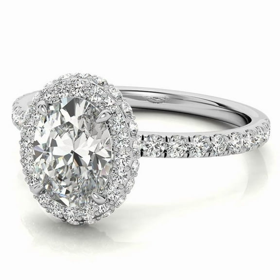 Auory White Gold Plated Round Halo Oval Cut Moissanite Ring for Wife