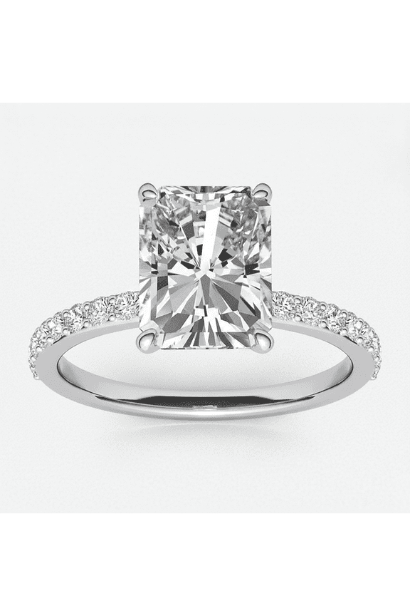 Emerald Cut Engagement Ring 2.67 Carat Moissanite 18K White Gold Plated Silver Prong Setting Solitaire Promise Ring for Women