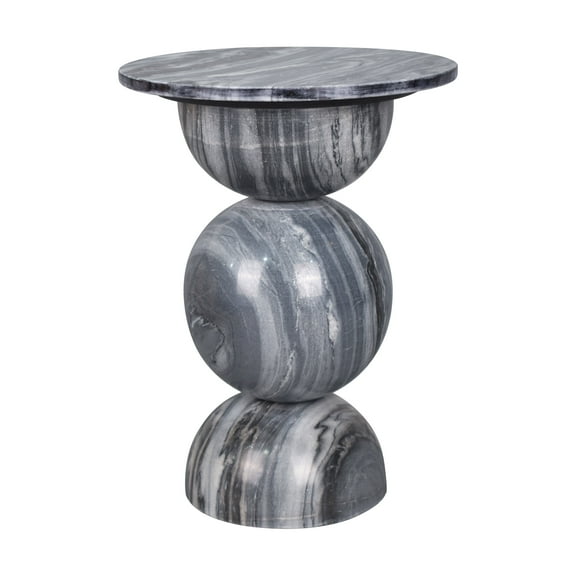 Aura 14" Modern Natural Marble Handmade Stacked Round Pedestal End Table, Dark Gray/Light Gray