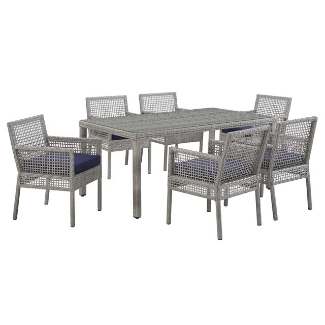 Aura 7 Piece Outdoor Patio Wicker Rattan Set Gray Navy