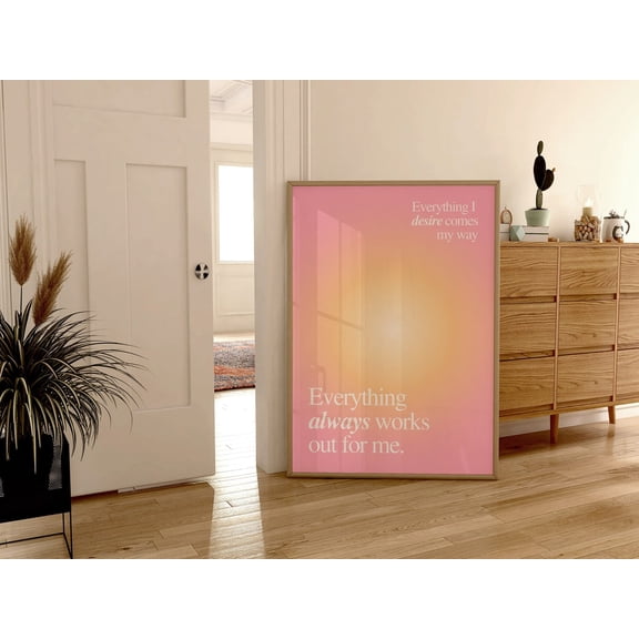 Aura Affirmation Manifestation Quote Pink Positivity Gradient Decor, Unframed Paper Print Size 8x12