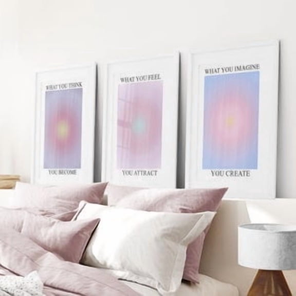 Aura Art Print Set: Grainy Gradient, Positive Affirmations, Stretched Canvas