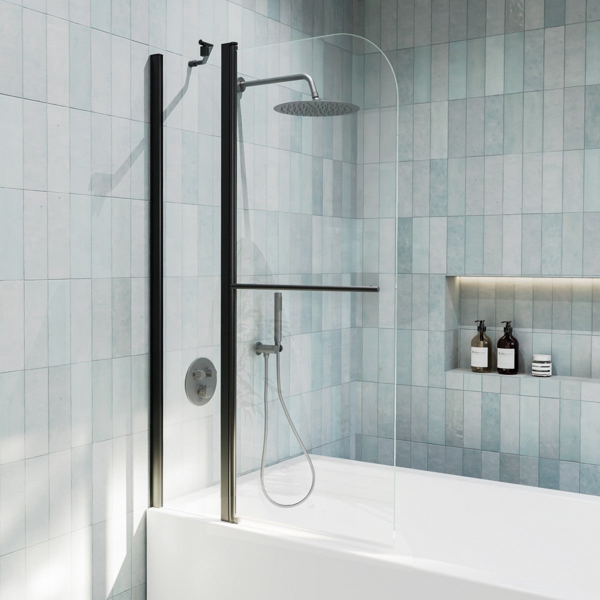 Classy-LB 35.2-36" x 58" Bathtub Screen Panel Pivot Swing Shower Door for Bathtub 180 Pivot 6mm Tempered Glass,Black