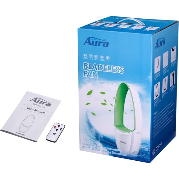 Aura Bladeless Fan, Oscillating Fan, With Decorative LED Light & Remote Control (Silver)