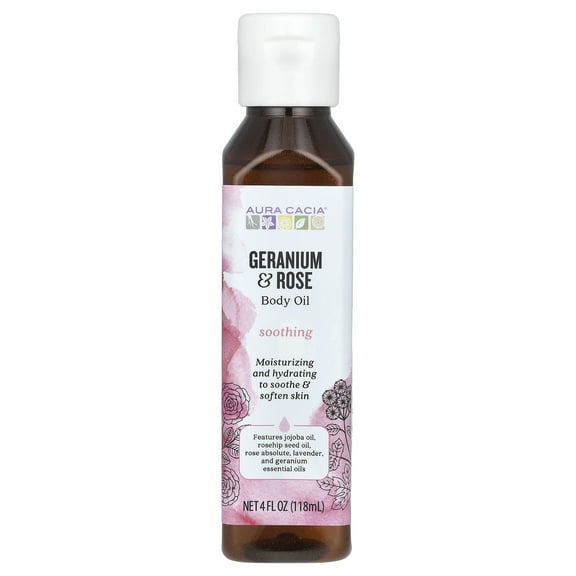 Aura Cacia Aromatherapy Body Oil, Comforting Geranium, 4 fl oz (118 ml)