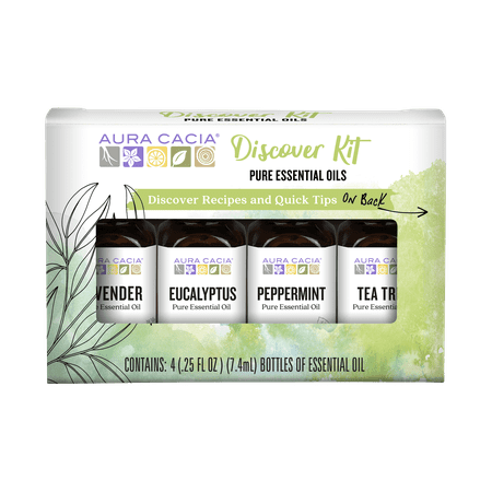 Aura Cacia Discover Pure Essential Oils Kit, 0.25 fl oz Bottles (4 Pack)