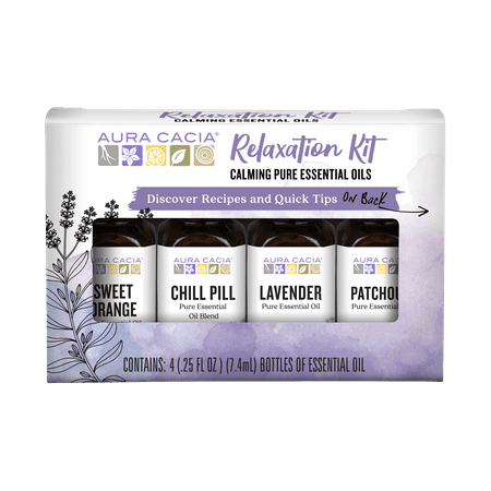 Aura Cacia Discover Relaxation Pure Essential Oils Kit, 0.25 fl oz Bottles (4 Pack)