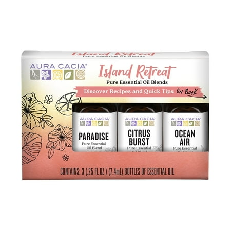 Aura Cacia Island Retreat Pure Essential Oil Blends Kit, 0.25 fl oz Bottles (3 Pack)