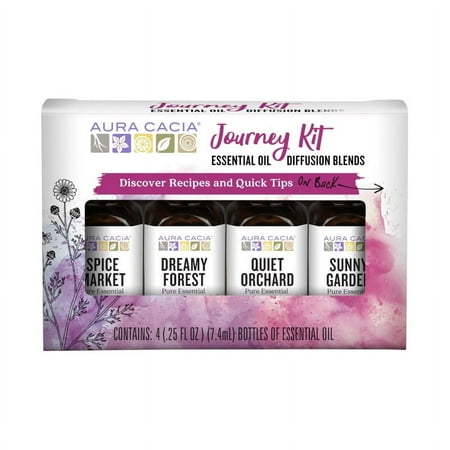 Aura Cacia Journey to Diffusion Pure Essential Oil Diffusion Blends Kit, 0.25 fl oz Bottles (4 Pack)