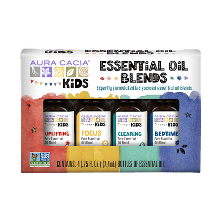 Aura Cacia Kids Pure Essential Oil Blends Kit, 0.25 fl oz Bottles (4 Pack)
