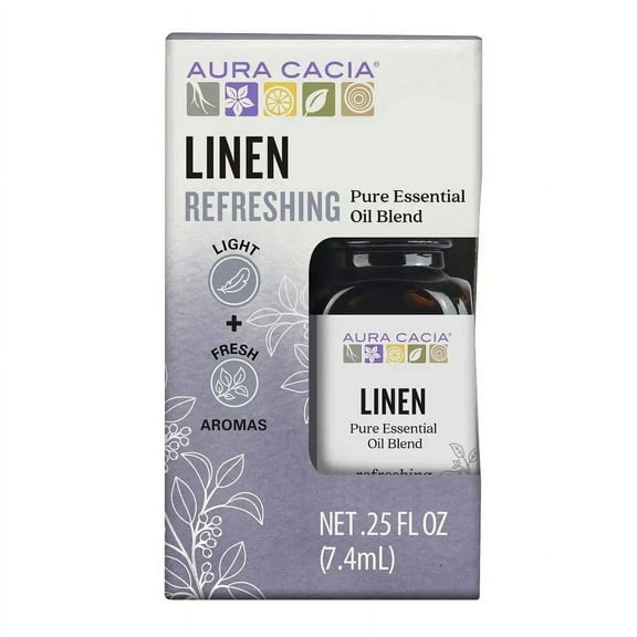 Aura Cacia Refreshing Linen Pure Essential Oil Blend for Oil Diffusers, 0.25 fl oz