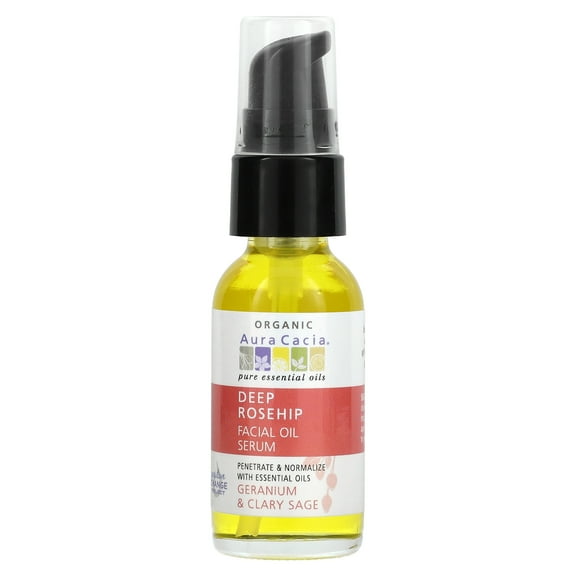 Aura Cacia, Organic Deep Rosehip Facial Oil Serum, Geranium Clary Sage, 1 fl oz (30 ml)