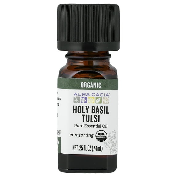Aura Cacia Pure Essential Oil, Organic Holy Basil Tulsi, 0.25 fl oz (7.4 ml)