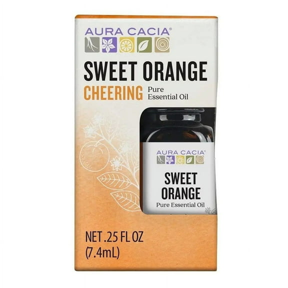 Aura Cacia Cheering Sweet Orange Pure Essential Oil for Oil Diffusers, 0.2 5 fl oz