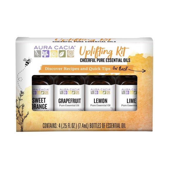 Aura Cacia Uplifting Pure Essential Oils Kit, 0.25 fl oz Bottles (4 Pack)
