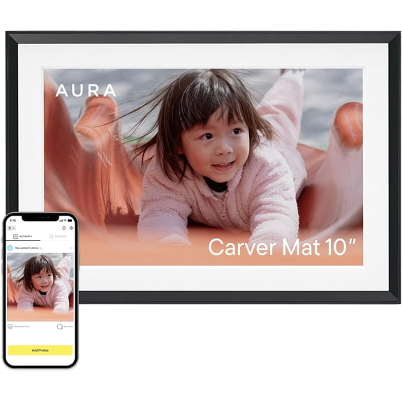 Aura Carver 10" Digital Photo Frame, charcoal with paper mat