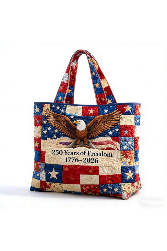 America 250 Commemorative Tote, Patriotic Quilted Grocery Bag