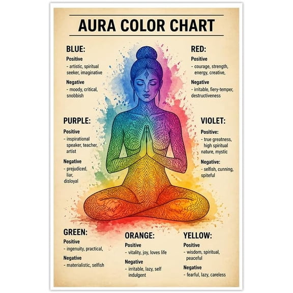 Aura Color Chart Wall Art Poster, Spiritual Chakra Meditation Yoga Decor, Mindful Living Room Bedroom Decorations, Vibrant Canvas Print