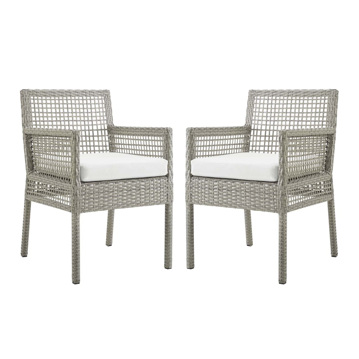 Gray Wicker Rattan Outdoor Dining Armchair Set with Cushions