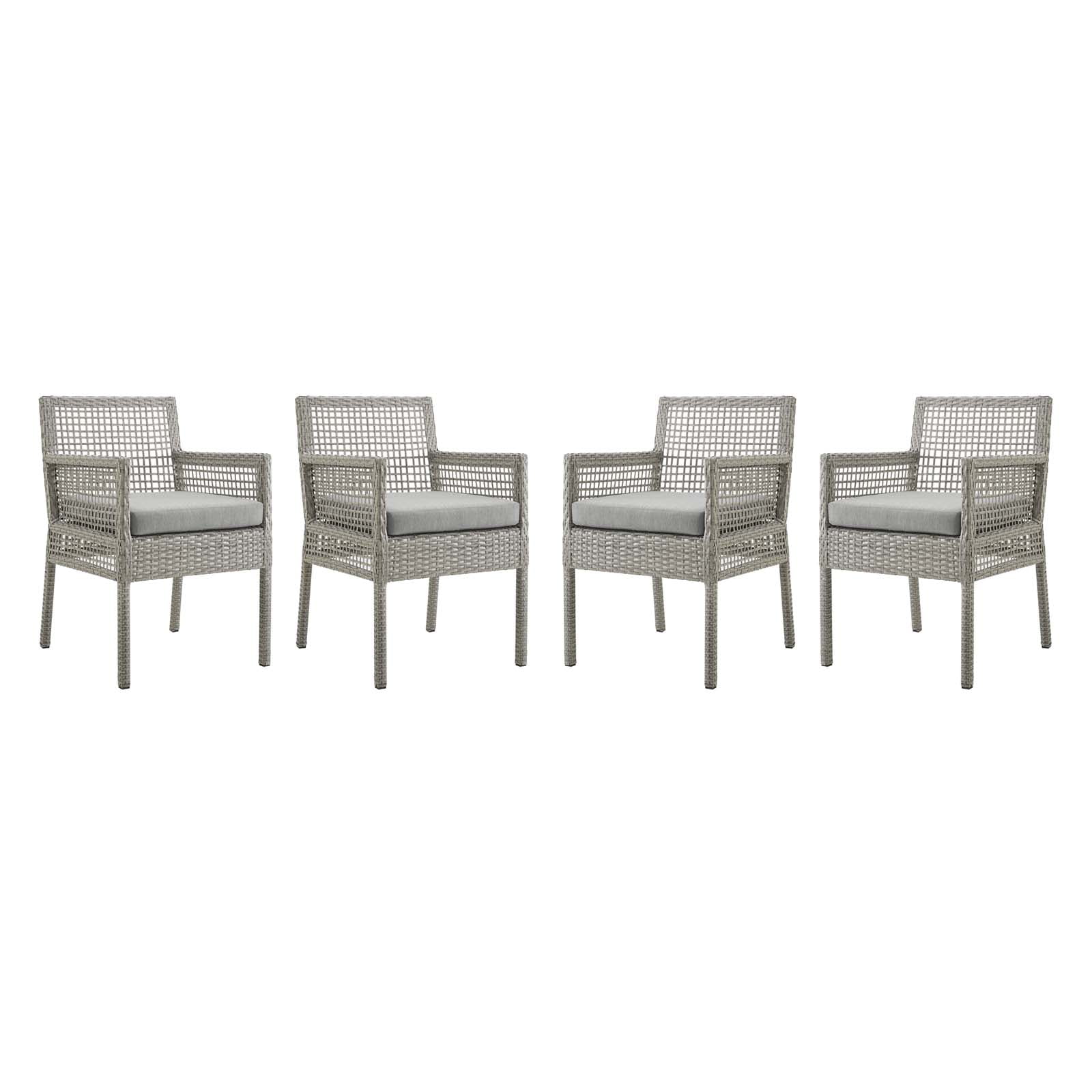 Gray Wicker Rattan Outdoor Dining Armchair Set of 4